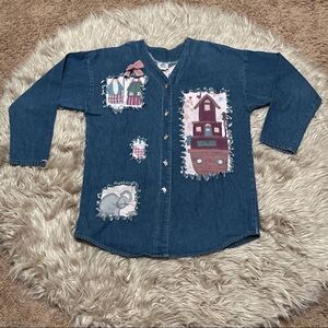 Custom OOAK vintage 90s denim Noah’s ark button down